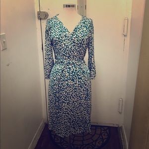 DVF teal & white wrap dress